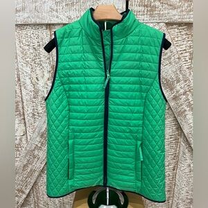 Talbots Green Quilted Vest with Navy Trim size Medium